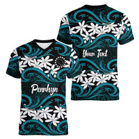 Personalised Cook Islands Penrhyn Atoll Women V-Neck T-Shirt Tiare Maori Polynesian Waves Tattoo LT14 - Polynesian Pride