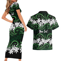 Personalised Cook Islands Mitiaro Couples Matching Short Sleeve Bodycon Dress and Hawaiian Shirt Tiare Maori Polynesian Waves Tattoo LT14 - Polynesian Pride