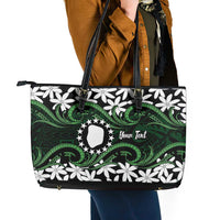 Personalised Cook Islands Mitiaro Leather Tote Bag Tiare Maori Polynesian Waves Tattoo