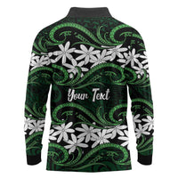 Personalised Cook Islands Mitiaro Long Sleeve Polo Shirt Tiare Maori Polynesian Waves Tattoo