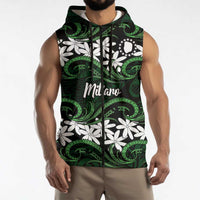 Personalised Cook Islands Mitiaro Sleeveless Zip Hoodie Tiare Maori Polynesian Waves Tattoo