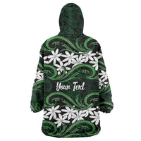 Personalised Cook Islands Mitiaro Wearable Blanket Hoodie Tiare Maori Polynesian Waves Tattoo