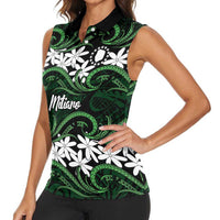 Personalised Cook Islands Mitiaro Women Sleeveless Polo Shirt Tiare Maori Polynesian Waves Tattoo LT14 - Polynesian Pride