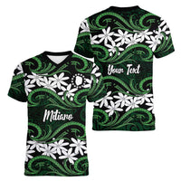 Personalised Cook Islands Mitiaro Women V-Neck T-Shirt Tiare Maori Polynesian Waves Tattoo LT14 - Polynesian Pride