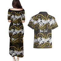 Personalised Cook Islands Manihiki Couples Matching Puletasi and Hawaiian Shirt Tiare Maori Polynesian Waves Tattoo LT14 - Polynesian Pride