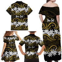 Personalised Cook Islands Manihiki Family Matching Off Shoulder Maxi Dress and Hawaiian Shirt Tiare Maori Polynesian Waves Tattoo LT14 - Polynesian Pride