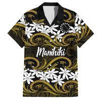 Personalised Cook Islands Manihiki Family Matching Off Shoulder Short Dress and Hawaiian Shirt Tiare Maori Polynesian Waves Tattoo LT14 Dad's Shirt - Short Sleeve Gold - Polynesian Pride
