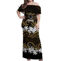 Personalised Cook Islands Manihiki Off Shoulder Maxi Dress Tiare Maori Polynesian Waves Tattoo
