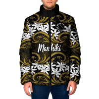 Personalised Cook Islands Manihiki Padded Jacket Tiare Maori Polynesian Waves Tattoo