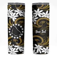 Personalised Cook Islands Manihiki Skinny Tumbler Tiare Maori Polynesian Waves Tattoo LT14 Gold - Polynesian Pride