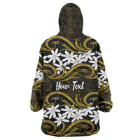 Personalised Cook Islands Manihiki Wearable Blanket Hoodie Tiare Maori Polynesian Waves Tattoo