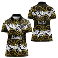 Personalised Cook Islands Manihiki Women Polo Shirt Tiare Maori Polynesian Waves Tattoo LT14 - Polynesian Pride