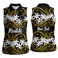 Personalised Cook Islands Manihiki Women Sleeveless Polo Shirt Tiare Maori Polynesian Waves Tattoo LT14 - Polynesian Pride