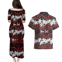 Personalised Cook Islands Atiu Enuamanu Couples Matching Puletasi and Hawaiian Shirt Tiare Maori Polynesian Waves Tattoo LT14 - Polynesian Pride