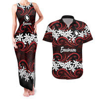 Personalised Cook Islands Atiu Enuamanu Couples Matching Tank Maxi Dress and Hawaiian Shirt Tiare Maori Polynesian Waves Tattoo LT14 Red - Polynesian Pride