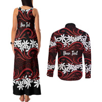 Personalised Cook Islands Atiu Enuamanu Couples Matching Tank Maxi Dress and Long Sleeve Button Shirt Tiare Maori Polynesian Waves Tattoo LT14 - Polynesian Pride