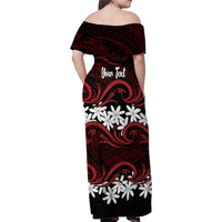 Personalised Cook Islands Atiu Enuamanu Family Matching Off Shoulder Maxi Dress and Hawaiian Shirt Tiare Maori Polynesian Waves Tattoo LT14 - Polynesian Pride