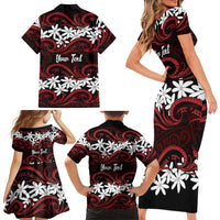 Personalised Cook Islands Atiu Enuamanu Family Matching Short Sleeve Bodycon Dress and Hawaiian Shirt Tiare Maori Polynesian Waves Tattoo LT14 - Polynesian Pride
