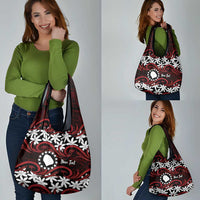 Personalised Cook Islands Atiu Enuamanu Grocery Bag Tiare Maori Polynesian Waves Tattoo