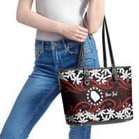 Personalised Cook Islands Atiu Enuamanu Leather Tote Bag Tiare Maori Polynesian Waves Tattoo