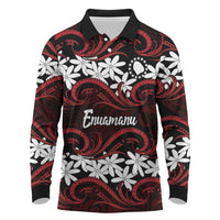 Personalised Cook Islands Atiu Enuamanu Long Sleeve Polo Shirt Tiare Maori Polynesian Waves Tattoo LT14 Red - Polynesian Pride
