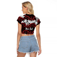Personalised Cook Islands Atiu Enuamanu Raglan Cropped T Shirt Tiare Maori Polynesian Waves Tattoo LT14 - Polynesian Pride