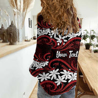 Personalised Cook Islands Atiu Enuamanu Women Casual Shirt Tiare Maori Polynesian Waves Tattoo LT14 - Polynesian Pride