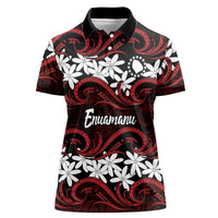 Personalised Cook Islands Atiu Enuamanu Women Polo Shirt Tiare Maori Polynesian Waves Tattoo LT14 Female Red - Polynesian Pride