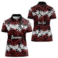 Personalised Cook Islands Atiu Enuamanu Women Polo Shirt Tiare Maori Polynesian Waves Tattoo LT14 - Polynesian Pride