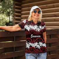 Personalised Cook Islands Atiu Enuamanu Women Polo Shirt Tiare Maori Polynesian Waves Tattoo LT14 - Polynesian Pride