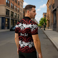 Personalised Cook Islands Atiu Enuamanu Zipper Polo Shirt Tiare Maori Polynesian Waves Tattoo LT14 - Polynesian Pride