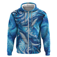New Zealand Humpback Whale Matariki Hoodie Maori New Year Taniko Niho Taniwha LT14 Zip Hoodie Blue - Polynesian Pride