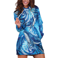 New Zealand Humpback Whale Matariki Hoodie Dress Maori New Year Taniko Niho Taniwha LT14 Blue - Polynesian Pride
