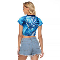 New Zealand Humpback Whale Matariki Raglan Cropped T Shirt Maori New Year Taniko Niho Taniwha LT14 - Polynesian Pride