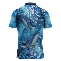New Zealand Humpback Whale Matariki Zipper Polo Shirt Maori New Year Taniko Niho Taniwha LT14 - Polynesian Pride
