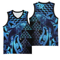 Humpback Whale Matariki New Zealand Basketball Jersey NZ Maori Paikea Poutama Luxury Blue LT14 - Polynesian Pride
