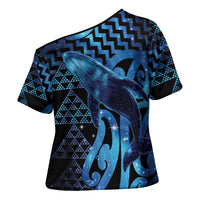 Humpback Whale Matariki New Zealand Cross Shoulder Shirt NZ Maori Paikea Poutama Luxury Blue LT14 - Polynesian Pride