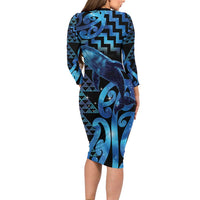 Humpback Whale Matariki New Zealand Family Matching Long Sleeve Bodycon Dress and Hawaiian Shirt NZ Maori Paikea Poutama Luxury Blue LT14 - Polynesian Pride
