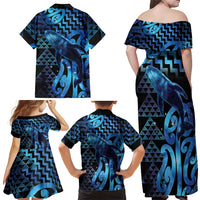Humpback Whale Matariki New Zealand Family Matching Off Shoulder Maxi Dress and Hawaiian Shirt NZ Maori Paikea Poutama Luxury Blue LT14 - Polynesian Pride