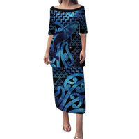 Humpback Whale Matariki New Zealand Family Matching Puletasi and Hawaiian Shirt NZ Maori Paikea Poutama Luxury Blue LT14 Mom's Dress Blue - Polynesian Pride