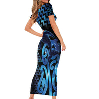 Humpback Whale Matariki New Zealand Family Matching Short Sleeve Bodycon Dress and Hawaiian Shirt NZ Maori Paikea Poutama Luxury Blue LT14 - Polynesian Pride