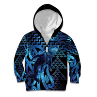 Humpback Whale Matariki New Zealand Kid Hoodie NZ Maori Paikea Poutama Luxury Blue LT14 Zip Hoodie Blue - Polynesian Pride