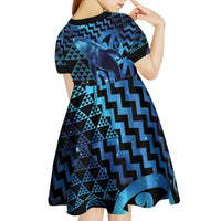 Humpback Whale Matariki New Zealand Kid Short Sleeve Dress NZ Maori Paikea Poutama Luxury Blue LT14 - Polynesian Pride