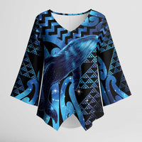 Humpback Whale Matariki New Zealand Kimono Sleeve Blouse NZ Maori Paikea Poutama Luxury Blue LT14 Female Blue - Polynesian Pride