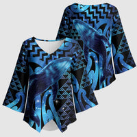 Humpback Whale Matariki New Zealand Kimono Sleeve Blouse NZ Maori Paikea Poutama Luxury Blue LT14 - Polynesian Pride