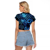 Humpback Whale Matariki New Zealand Raglan Cropped T Shirt NZ Maori Paikea Poutama Luxury Blue LT14 - Polynesian Pride