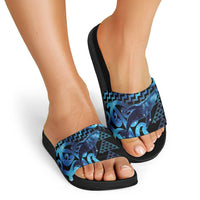 Humpback Whale Matariki New Zealand Slide Sandals NZ Maori Paikea Poutama Luxury Blue LT14 - Polynesian Pride