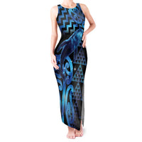 Humpback Whale Matariki New Zealand Tank Maxi Dress NZ Maori Paikea Poutama Luxury Blue LT14 Women Blue - Polynesian Pride
