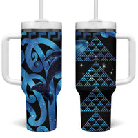 Humpback Whale Matariki New Zealand Tumbler With Handle NZ Maori Paikea Poutama Luxury Blue LT14 One Size: 40 oz Blue - Polynesian Pride