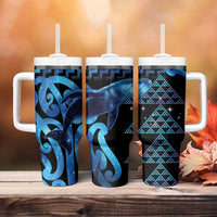 Humpback Whale Matariki New Zealand Tumbler With Handle NZ Maori Paikea Poutama Luxury Blue LT14 - Polynesian Pride